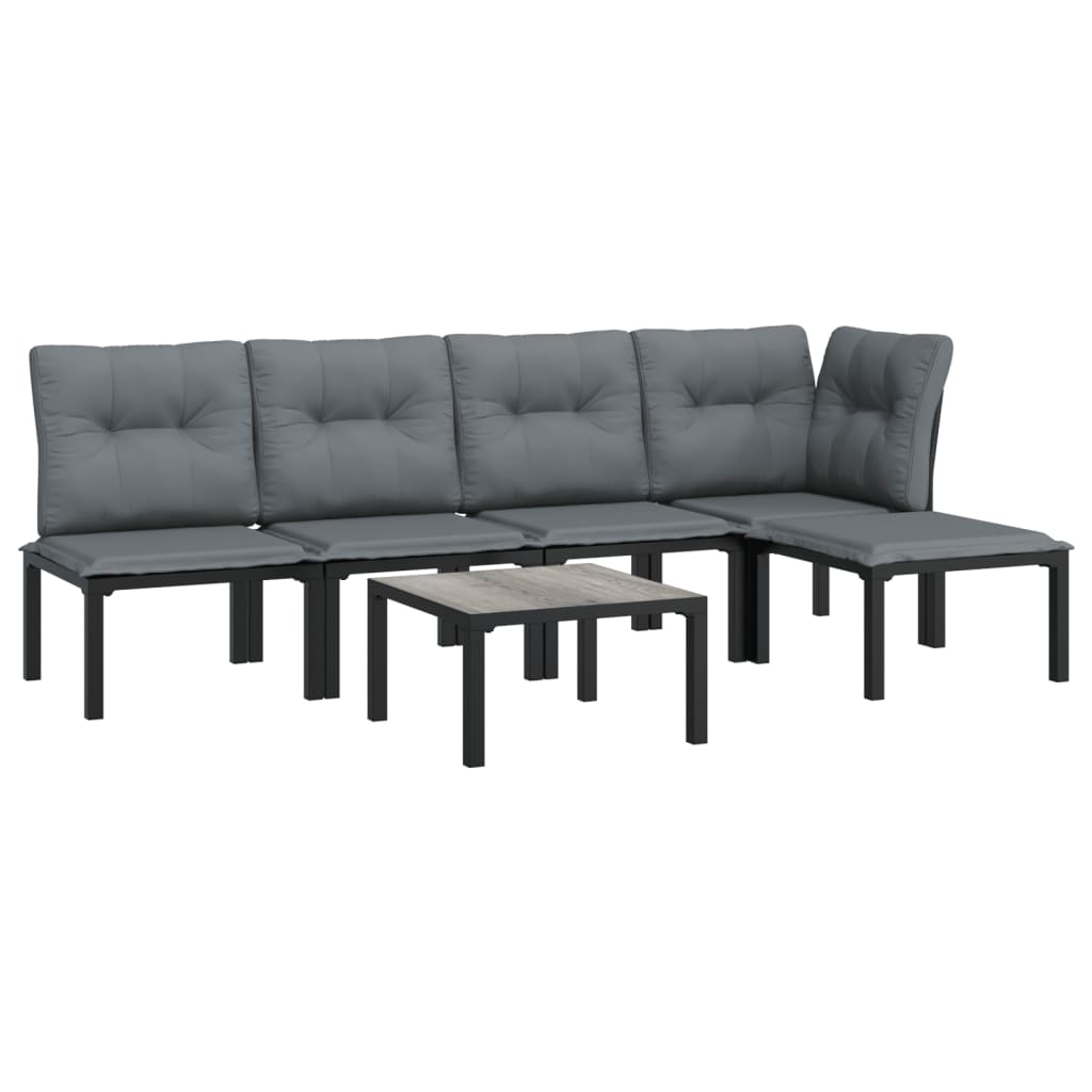 Salon de jardin 6 pcs noir et gris résine tressée