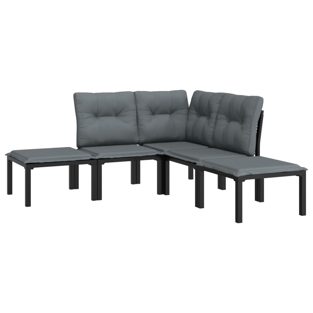 Salon de jardin 5 pcs noir et gris résine tressée