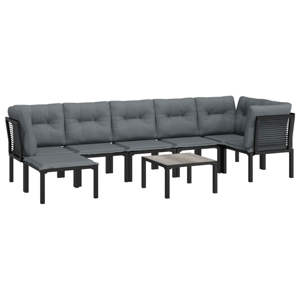 Salon de jardin 8 pcs noir et gris résine tressée