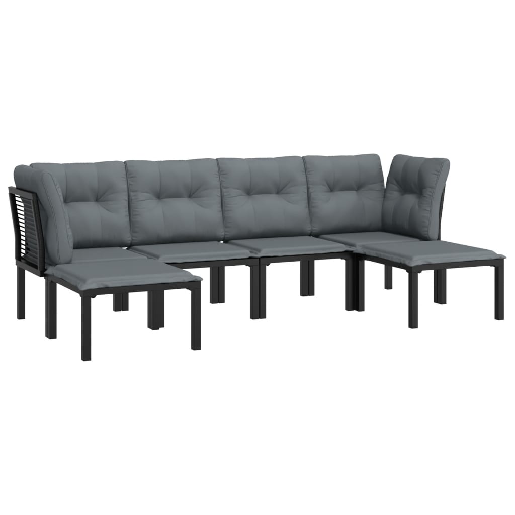 Salon de jardin 6 pcs noir et gris résine tressée