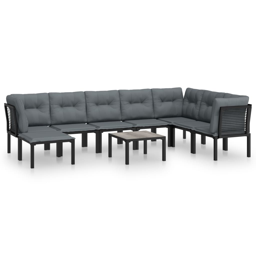 Salon de jardin 9 pcs noir et gris résine tressée