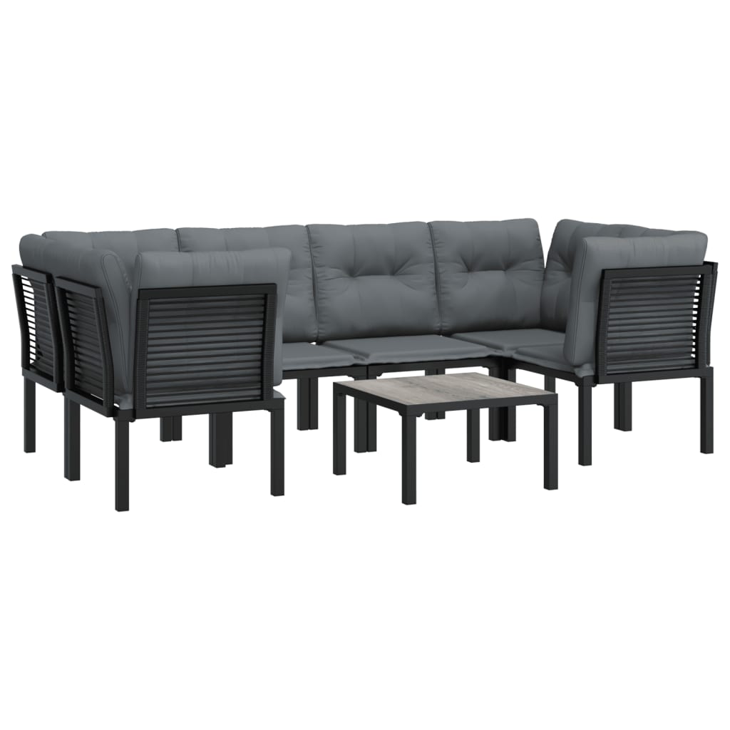 Salon de jardin 7 pcs noir et gris résine tressée