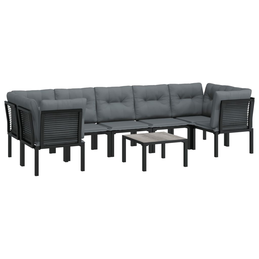Salon de jardin 8 pcs noir et gris résine tressée