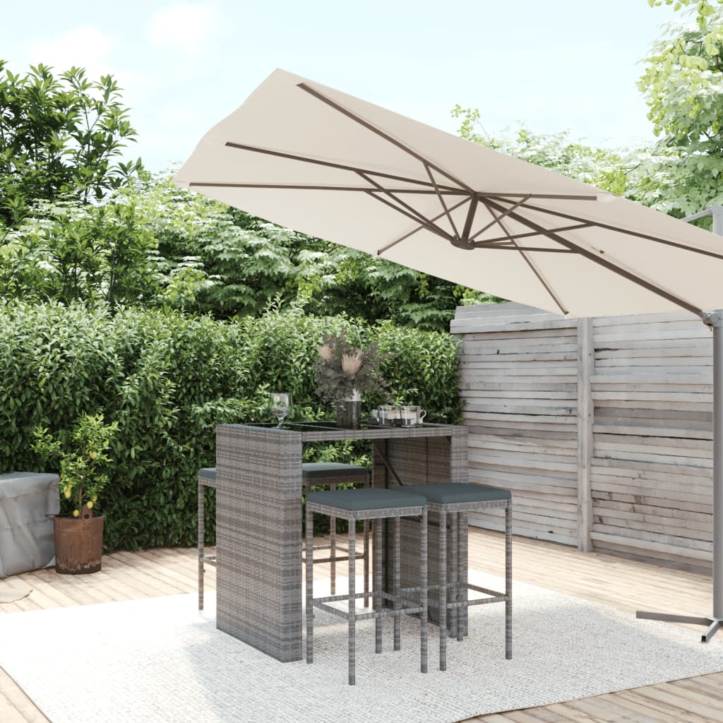 Ensemble de bar de jardin 5 pcs avec coussins gris poly rotin