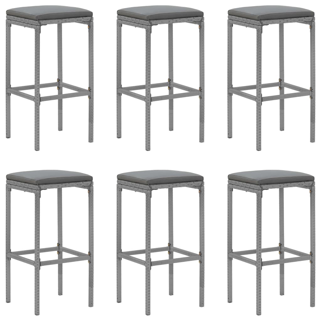 Ensemble de bar de jardin 7 pcs avec coussins gris poly rotin