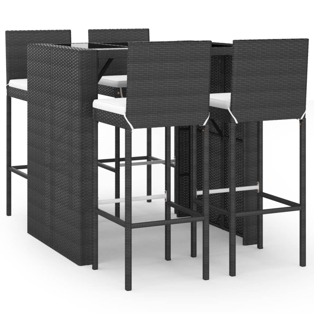 Ensemble de bar de jardin 5 pcs avec coussins noir poly rotin