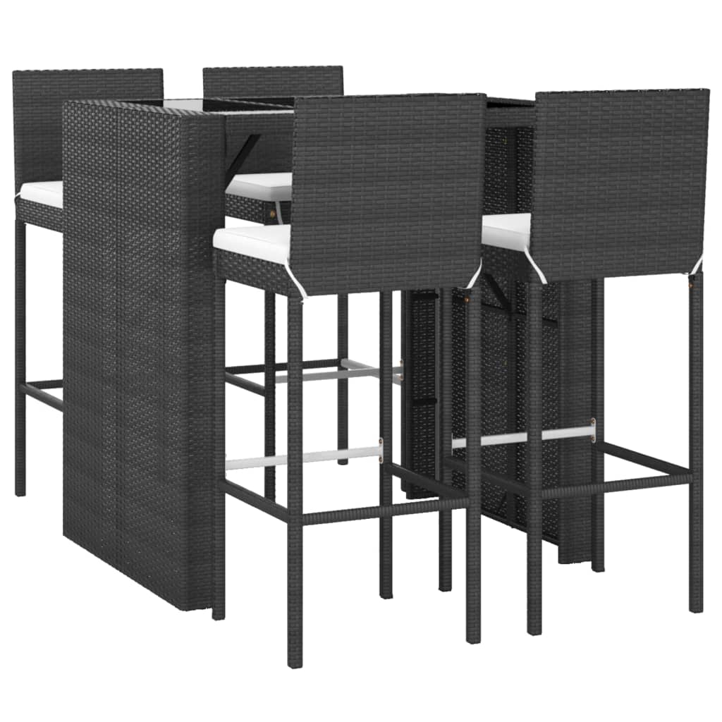 Ensemble de bar de jardin 5 pcs avec coussins noir poly rotin