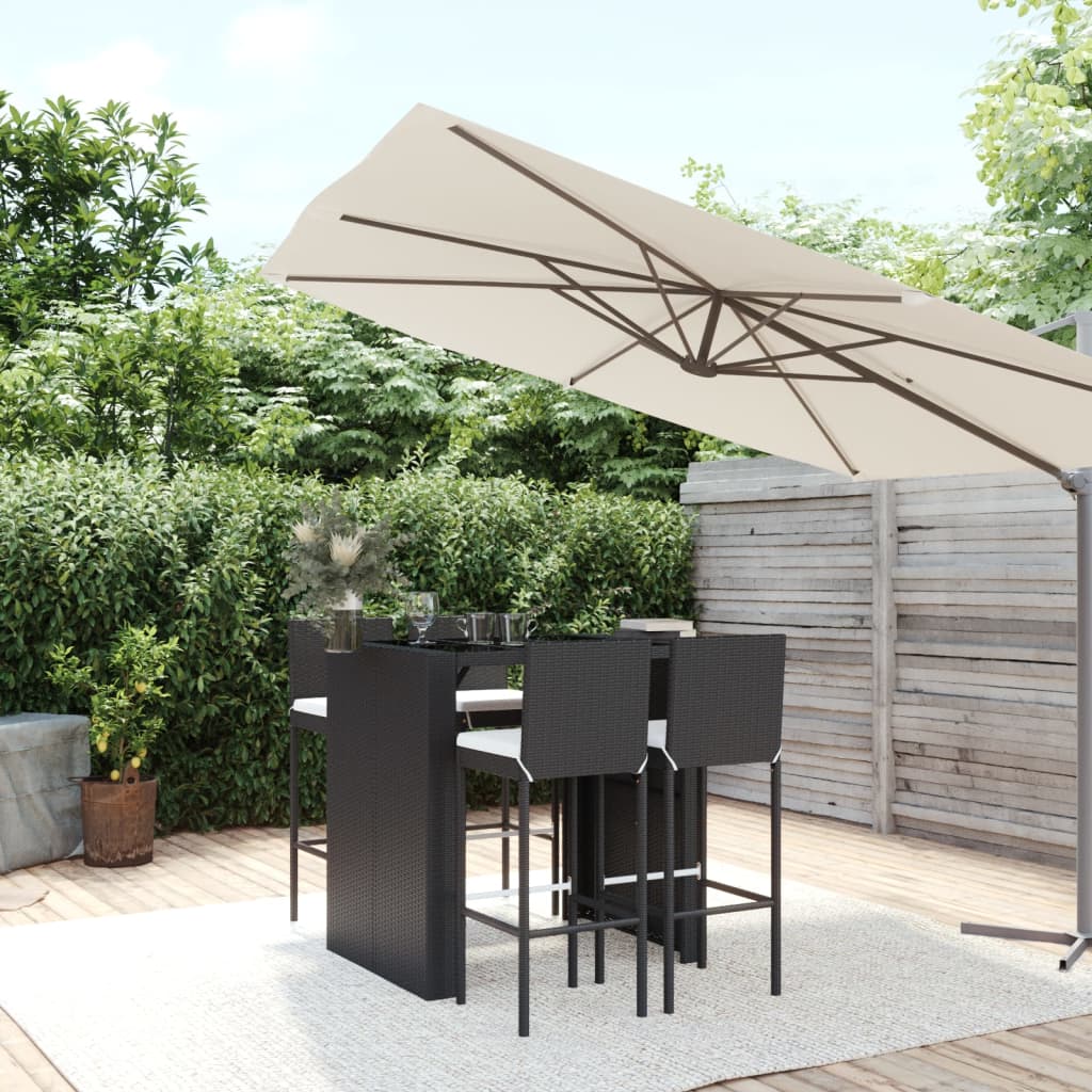 Ensemble de bar de jardin 5 pcs avec coussins noir poly rotin