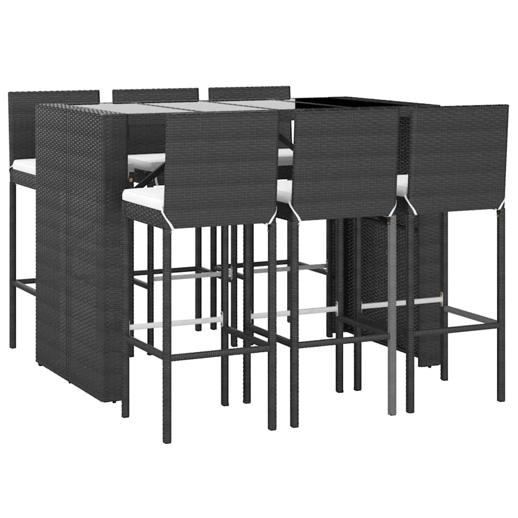 Ensemble de bar de jardin 7 pcs avec coussins noir poly rotin