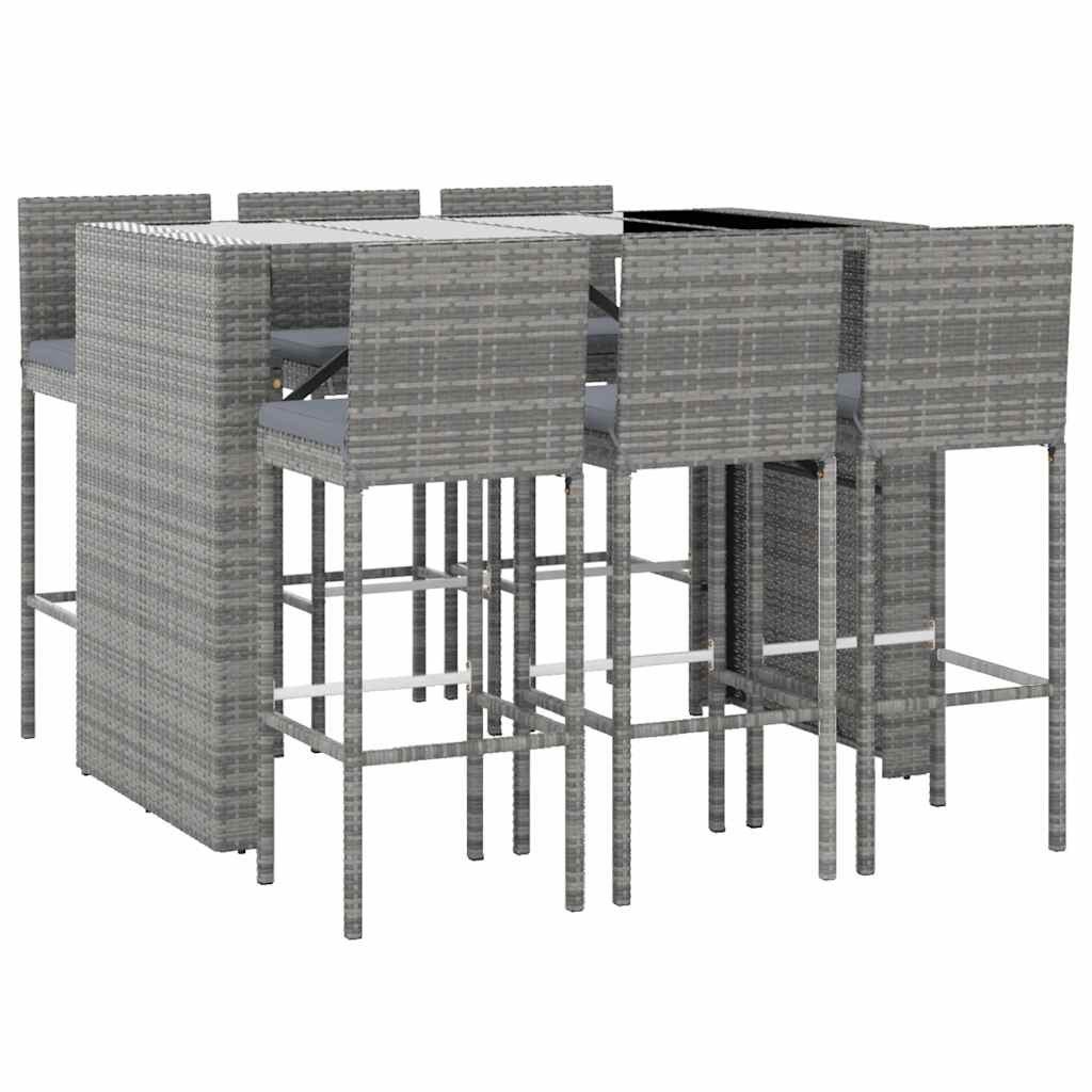 Ensemble de bar de jardin 7 pcs avec coussins gris poly rotin