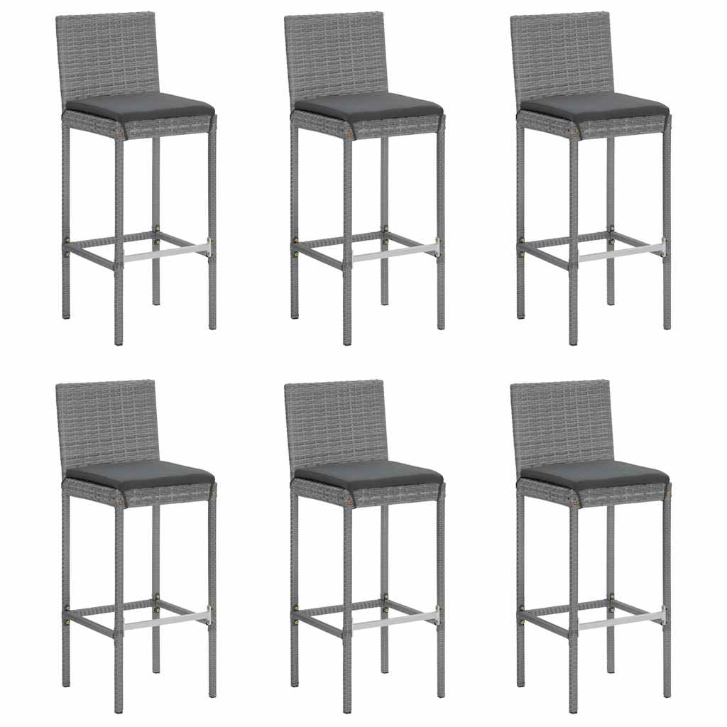Ensemble de bar de jardin 7 pcs avec coussins gris poly rotin