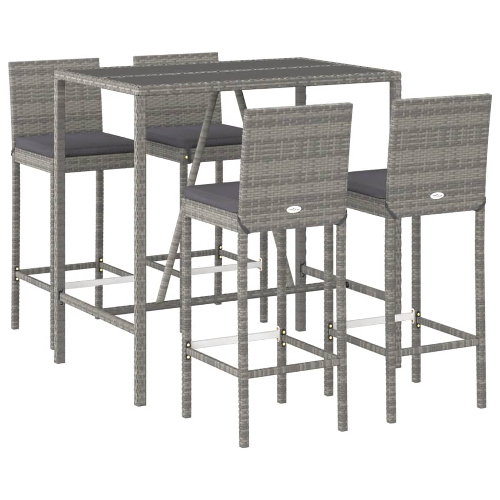 Ensemble de bar de jardin 5 pcs avec coussins gris poly rotin
