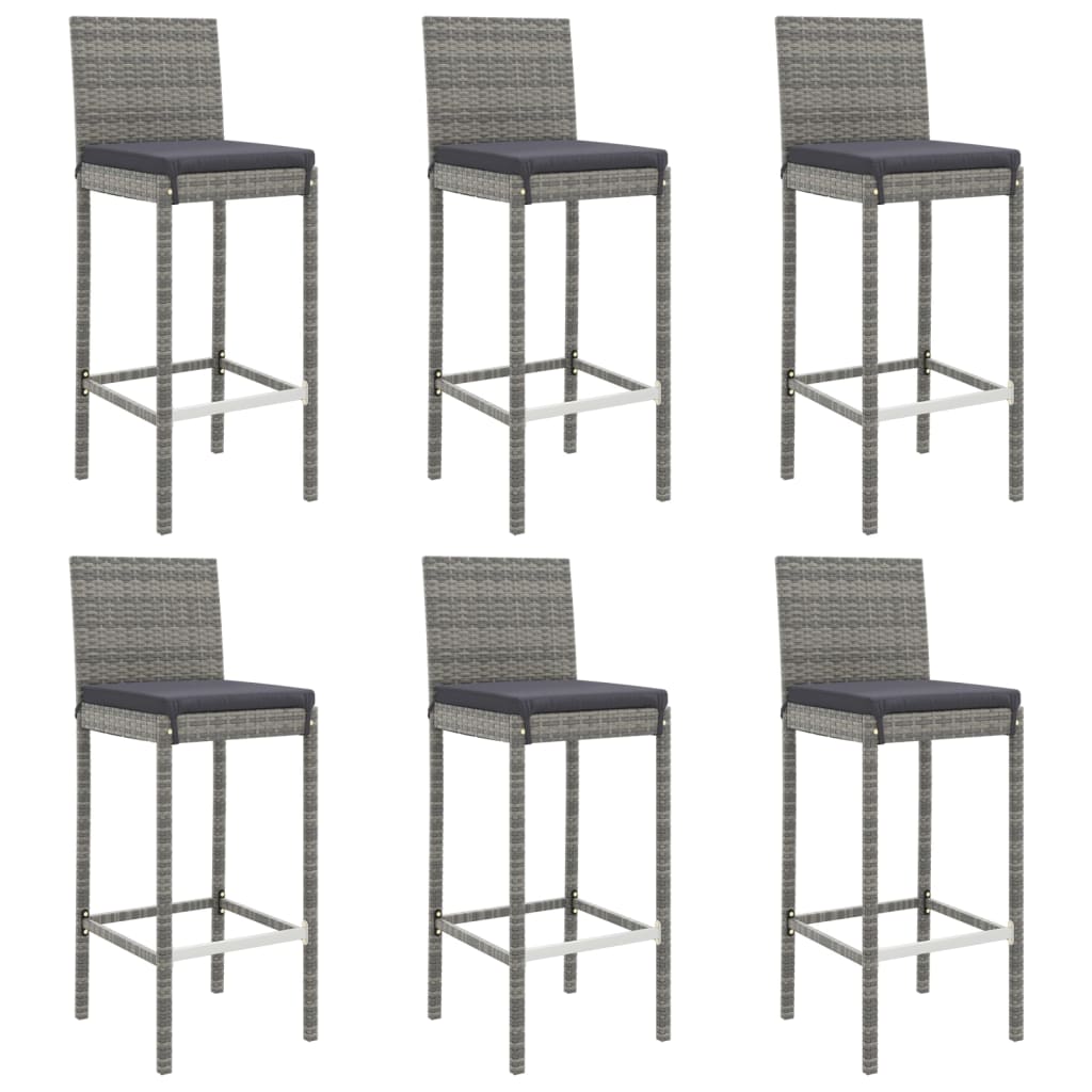 Ensemble de bar de jardin 7 pcs avec coussins gris poly rotin