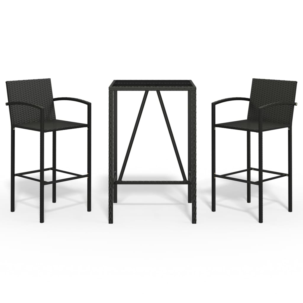 Ensemble de bar de jardin 3 pcs noir résine tressée