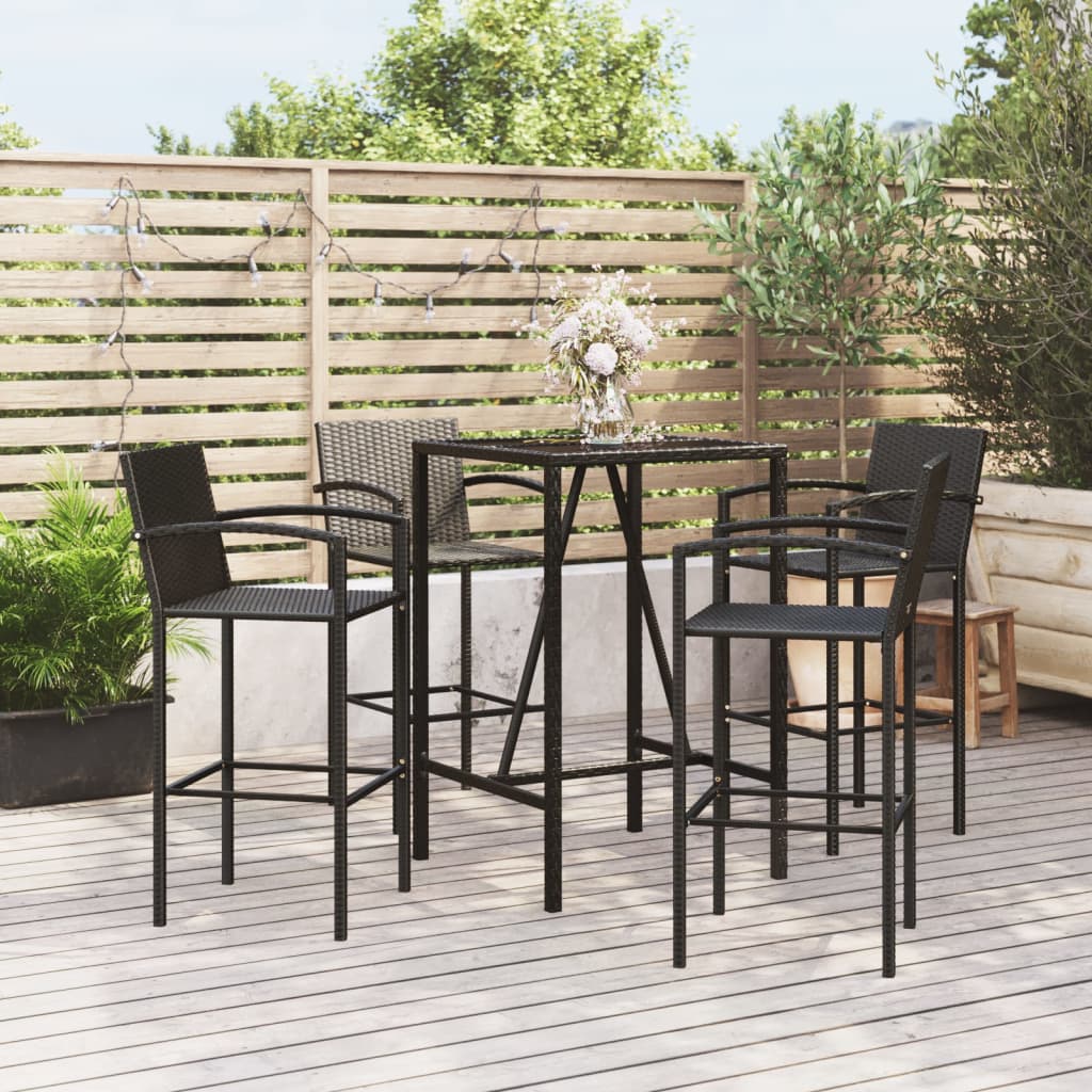 Ensemble de bar de jardin 5 pcs noir résine tressée