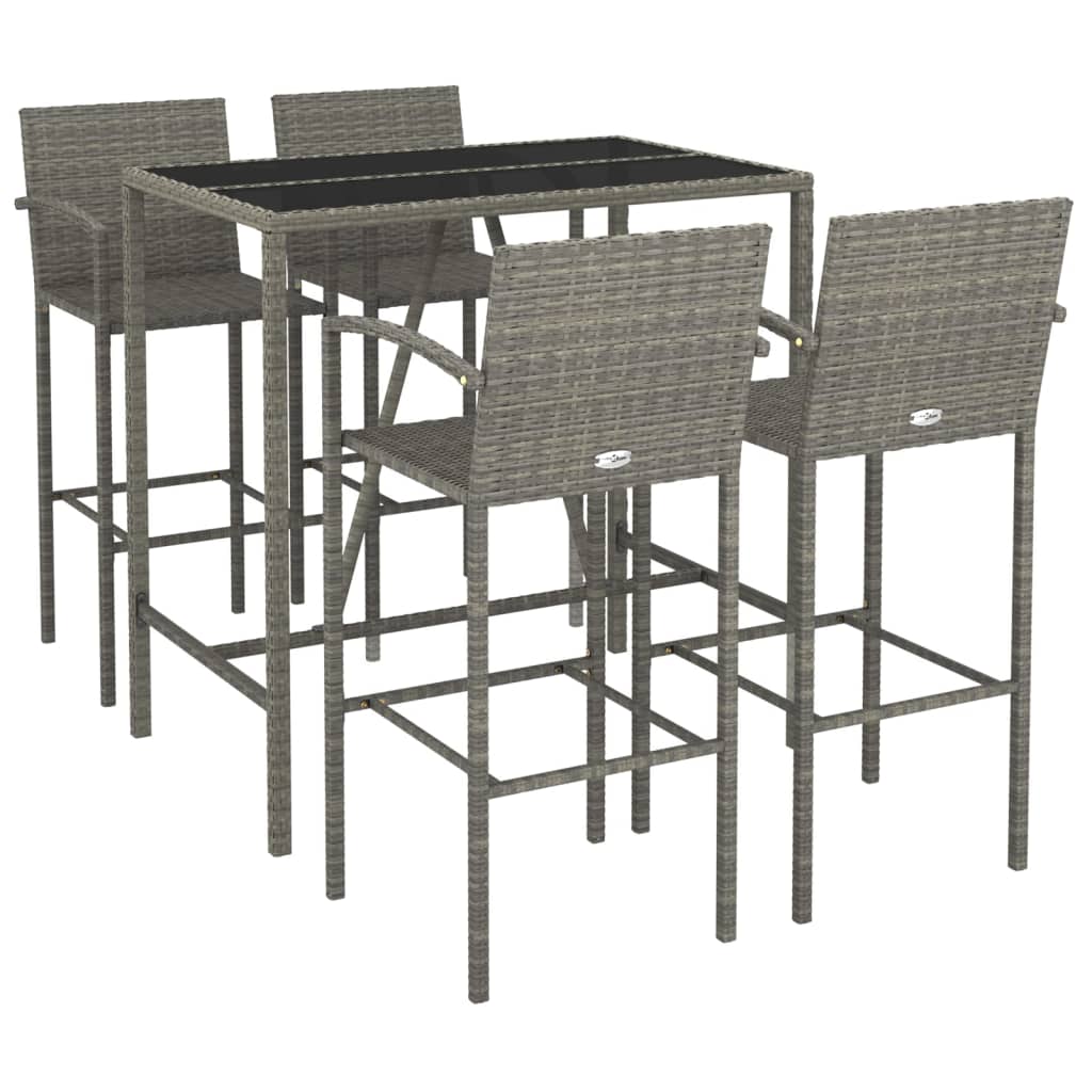 Ensemble de bar de jardin 5 pcs gris résine tressée