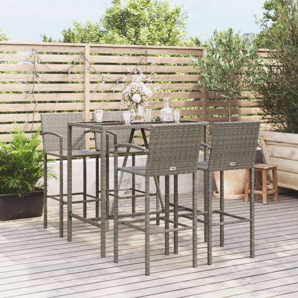 Ensemble de bar de jardin 5 pcs gris résine tressée