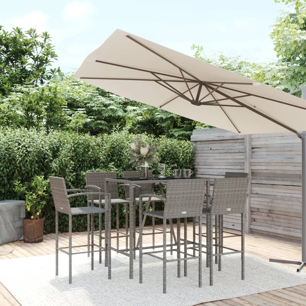 Ensemble de bar de jardin 7 pcs gris résine tressée