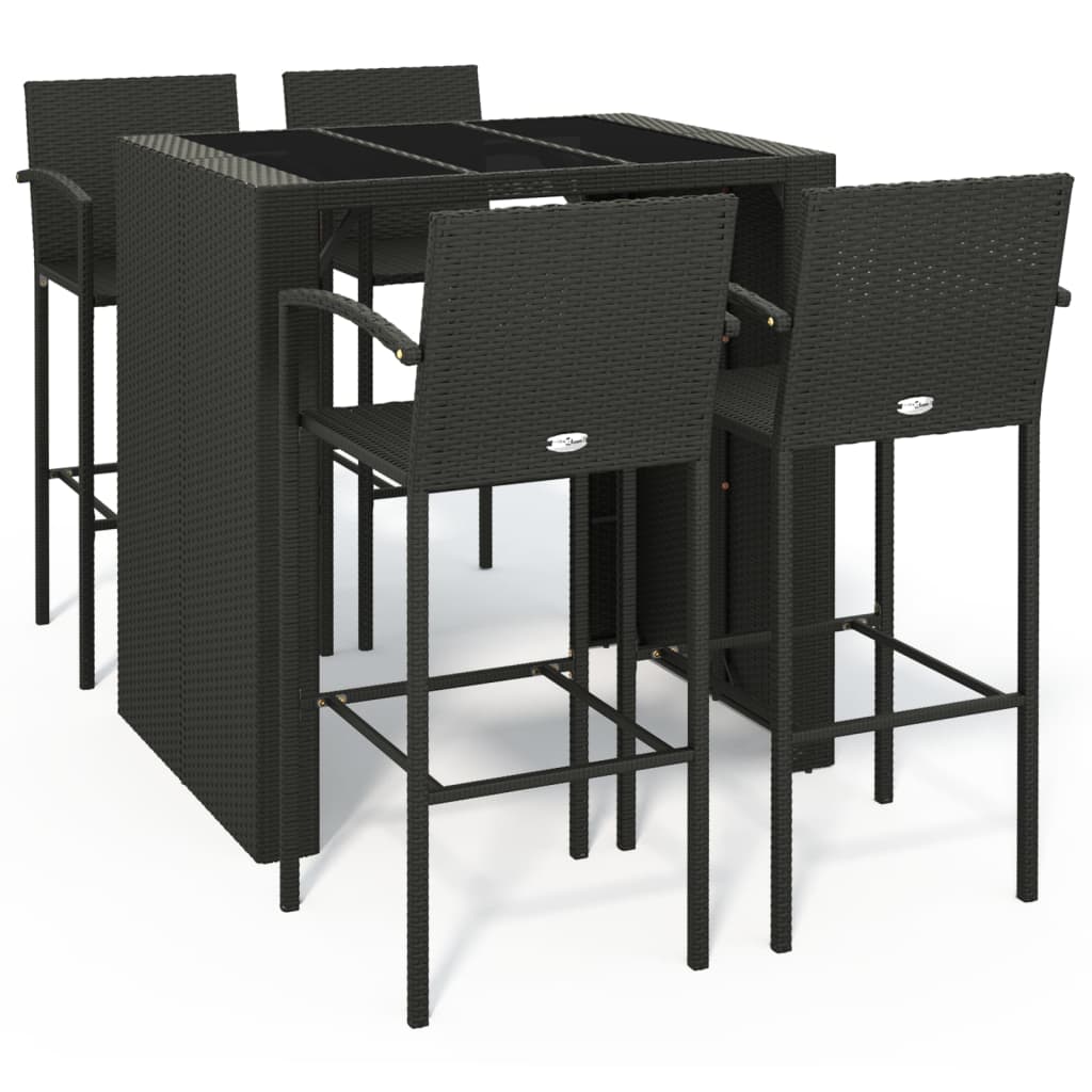 Ensemble de bar de jardin 5 pcs noir résine tressée