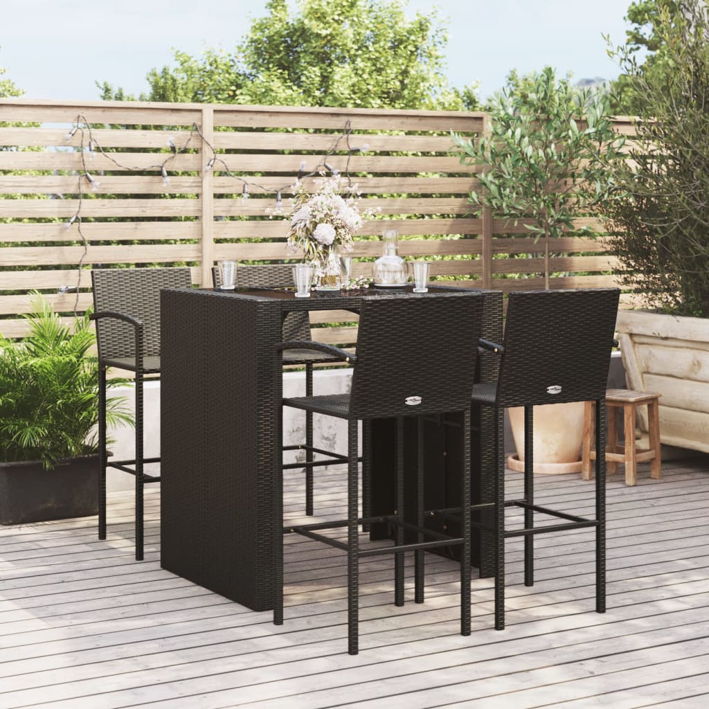 Ensemble de bar de jardin 5 pcs noir résine tressée