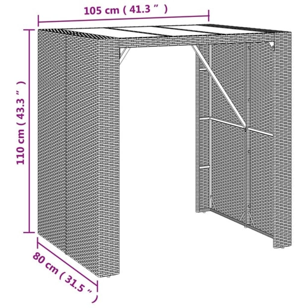 Ensemble de bar de jardin 5 pcs gris résine tressée