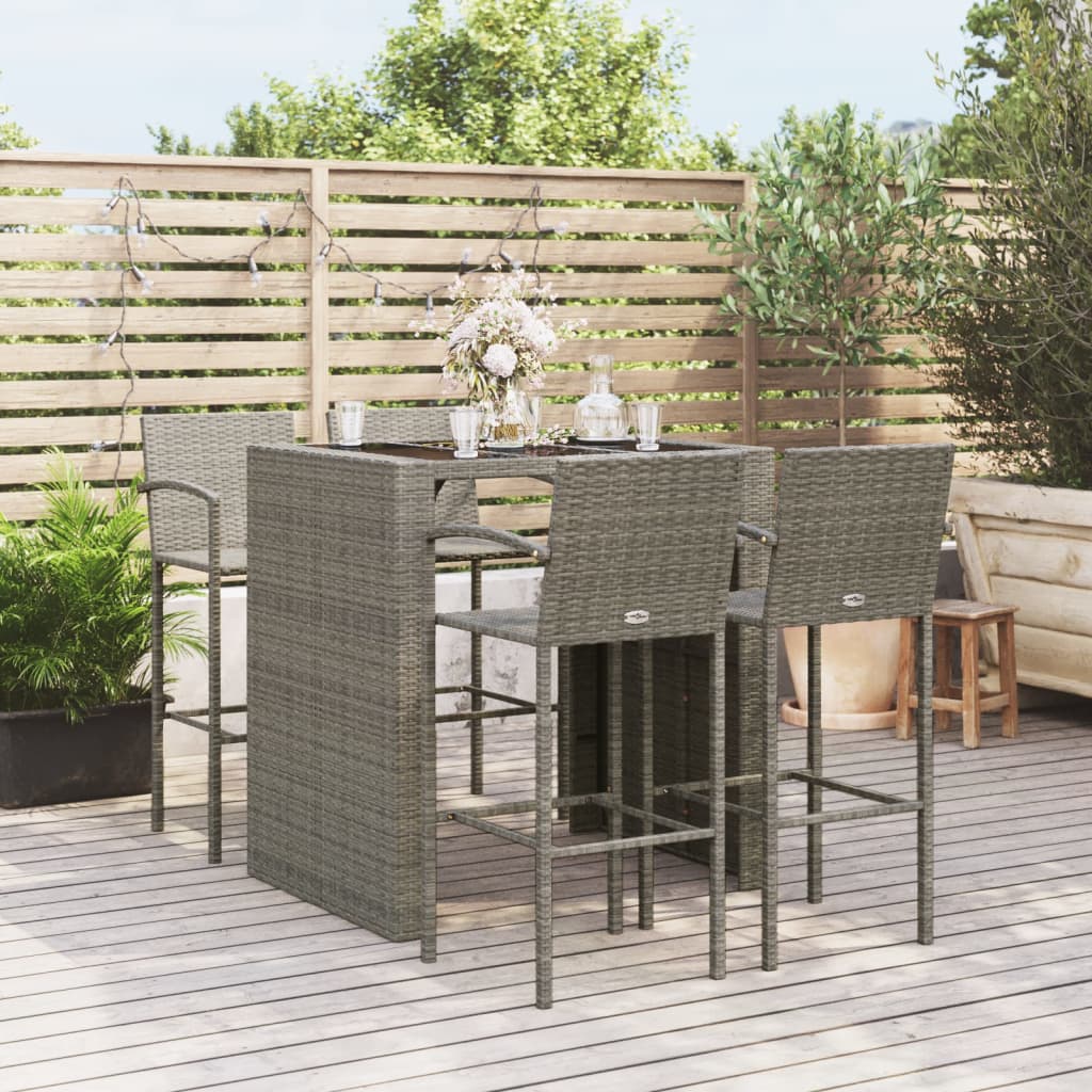 Ensemble de bar de jardin 5 pcs gris résine tressée