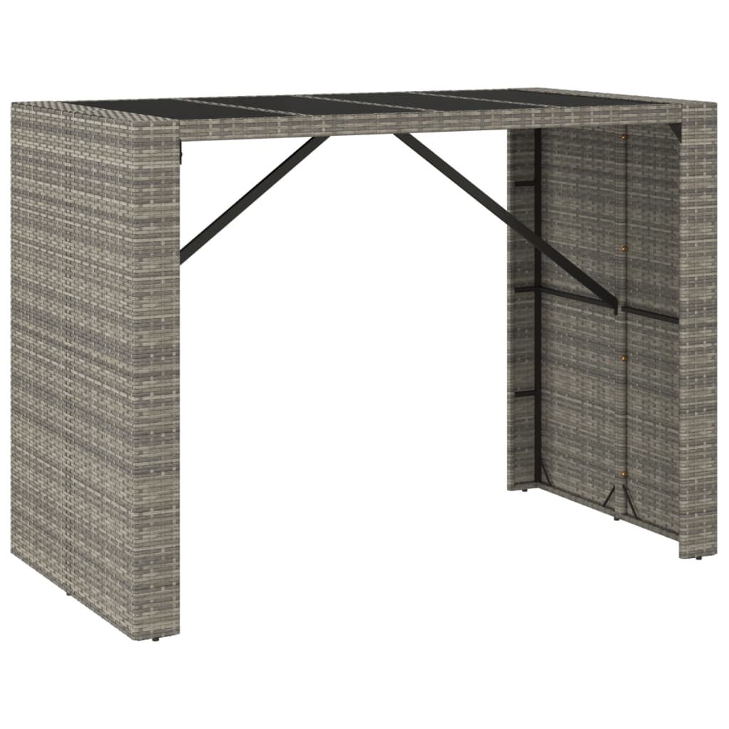 Ensemble de bar jardin 7 pcs gris poly rotin/bois massif acacia