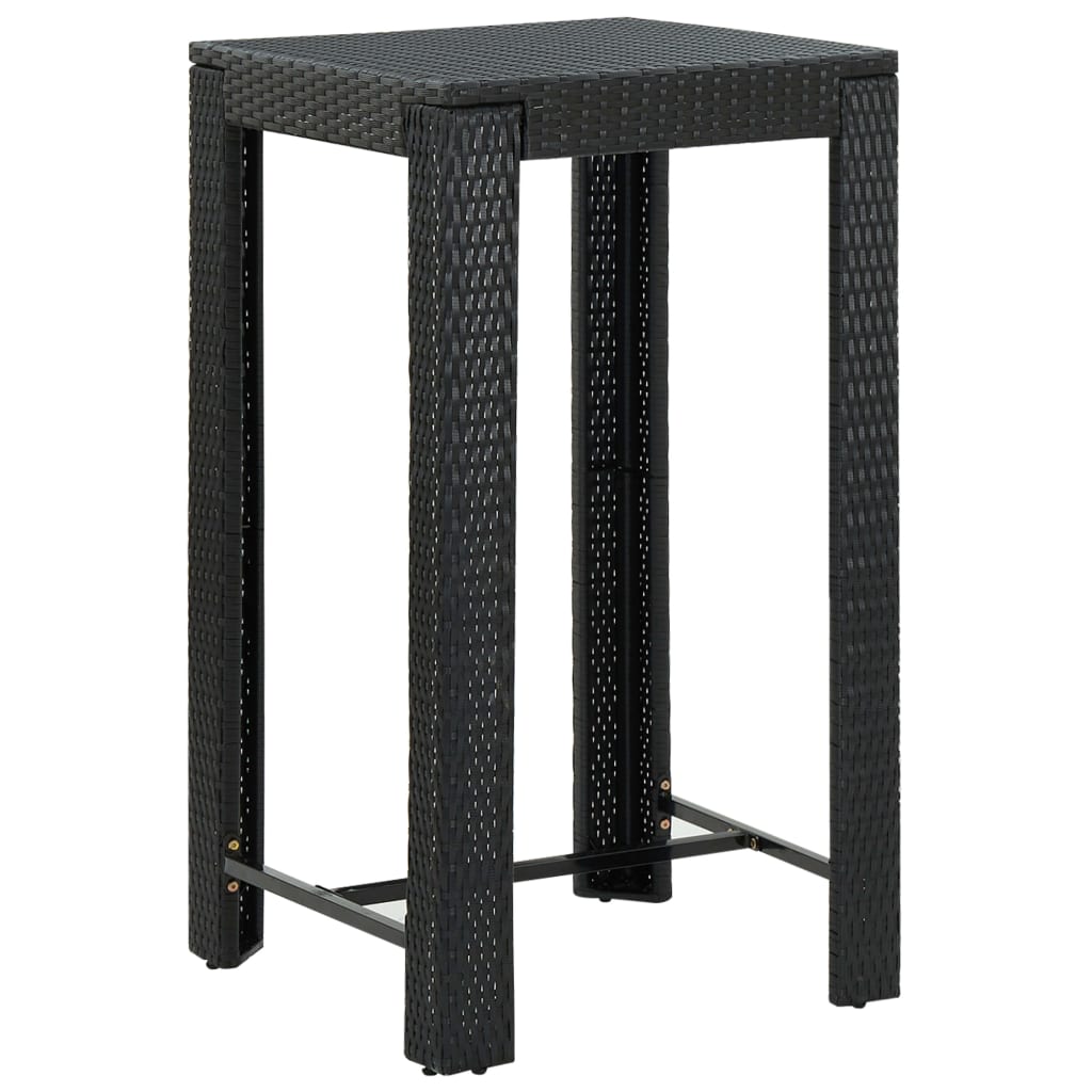 Ensemble de bar jardin 3 pcs noir poly rotin/bois massif acacia