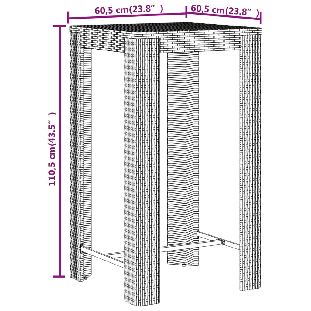 Ensemble de bar jardin 3 pcs noir poly rotin/bois massif acacia