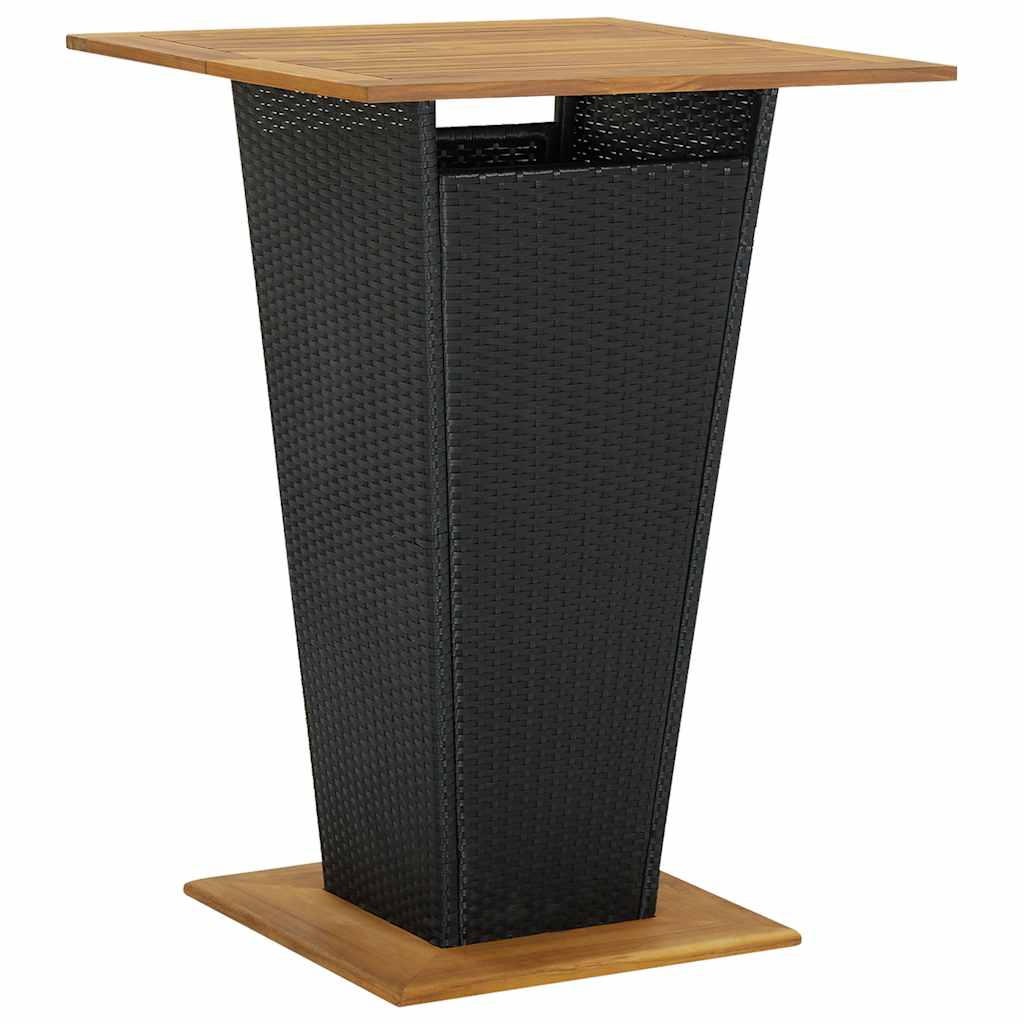 Ensemble de bar jardin 5 pcs noir poly rotin/bois massif acacia