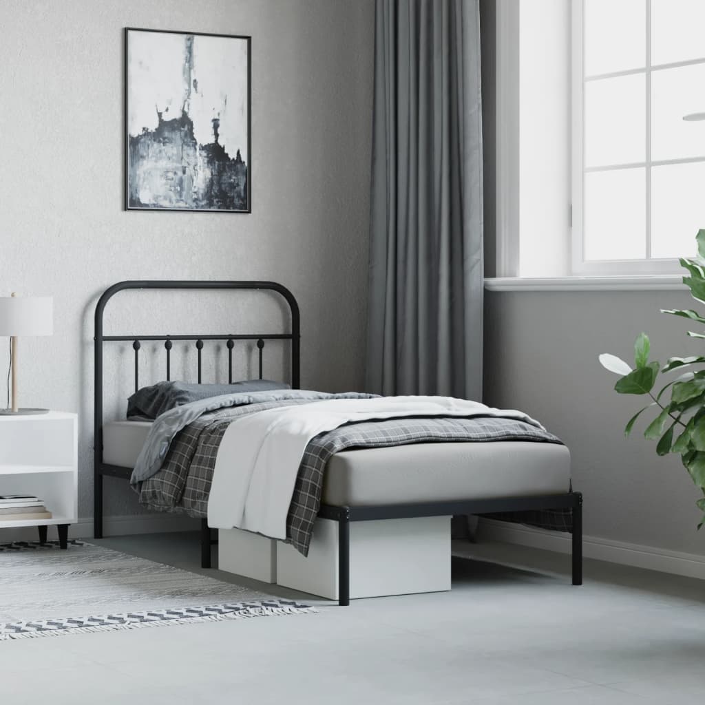Cadre de lit métal sans matelas avec tête de lit noir 90x200 cm - XIOS