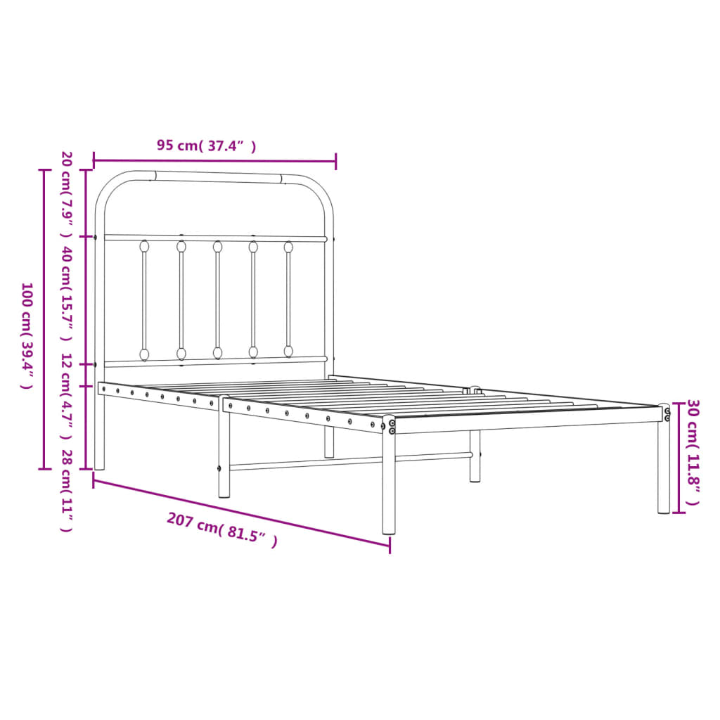 Cadre de lit métal sans matelas avec tête de lit noir 90x200 cm - XIOS