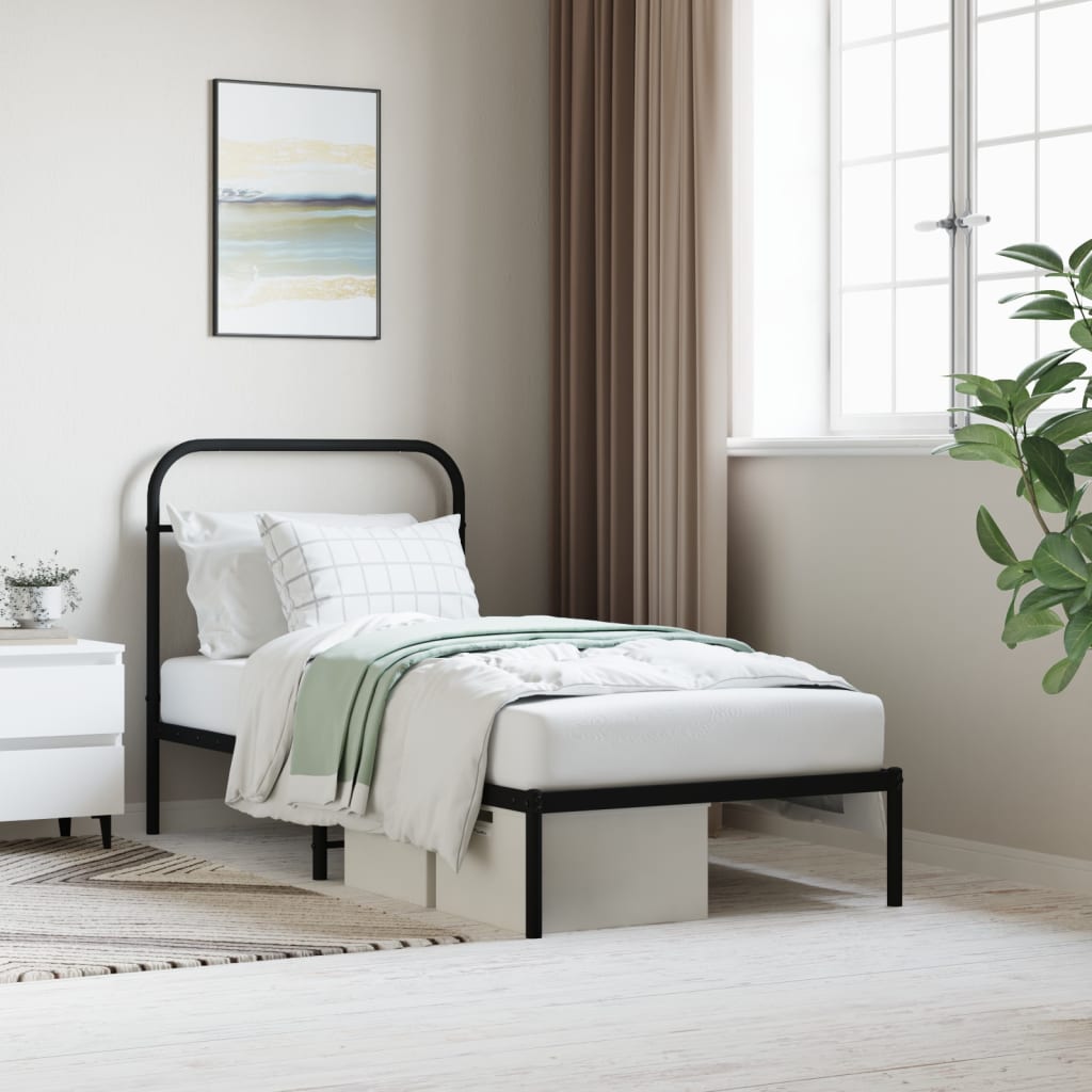 Cadre de lit métal sans matelas avec tête de lit noir 90x200 cm - XIOS