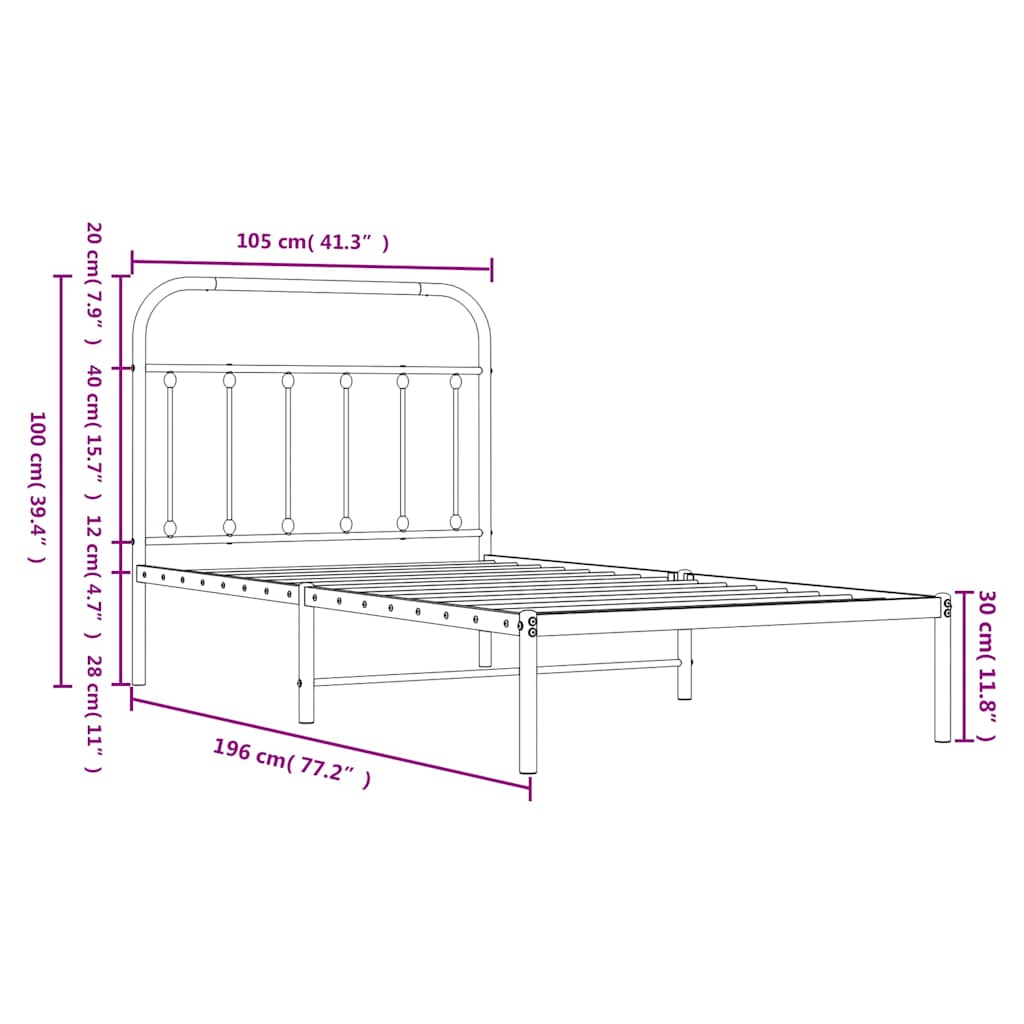 Cadre de lit métal sans matelas avec tête de lit noir 100x190cm - XIOS