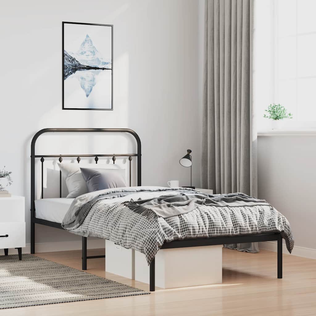 Cadre de lit métal sans matelas avec tête de lit noir 100x190cm - XIOS