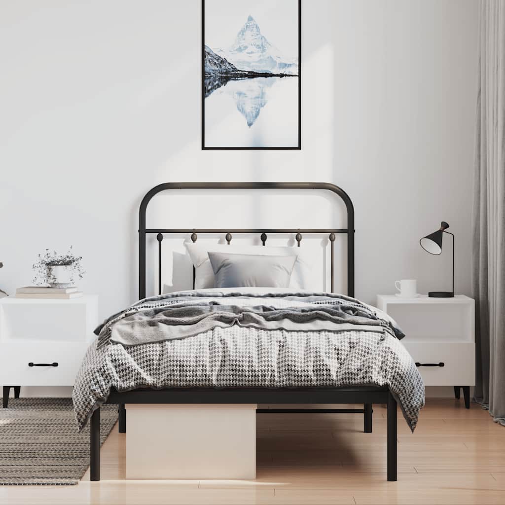 Cadre de lit métal sans matelas avec tête de lit noir 100x200cm - XIOS