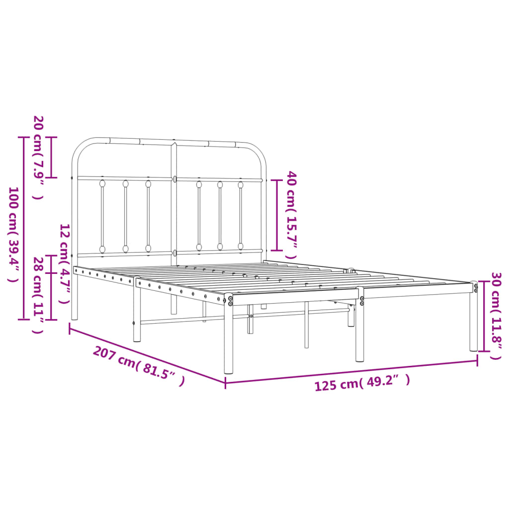 Cadre de lit métal sans matelas avec tête de lit noir 120x200cm - XIOS