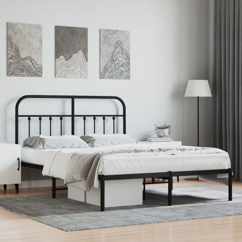 Cadre de lit métal sans matelas avec tête de lit noir 140x190cm - XIOS
