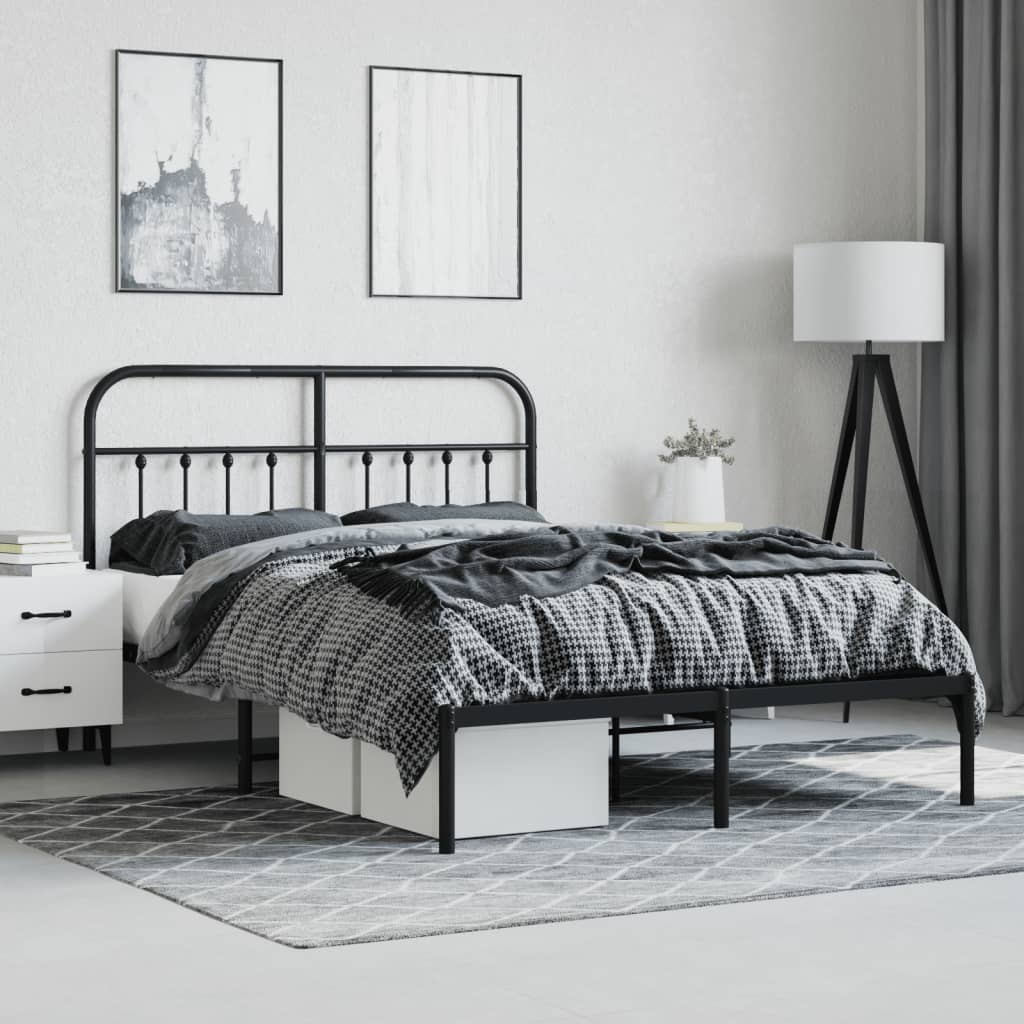 Cadre de lit métal sans matelas avec tête de lit noir 140x200cm - XIOS