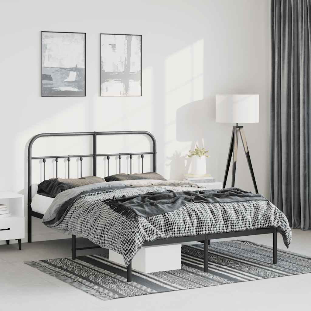Cadre de lit métal sans matelas avec tête de lit noir 150x200cm - XIOS