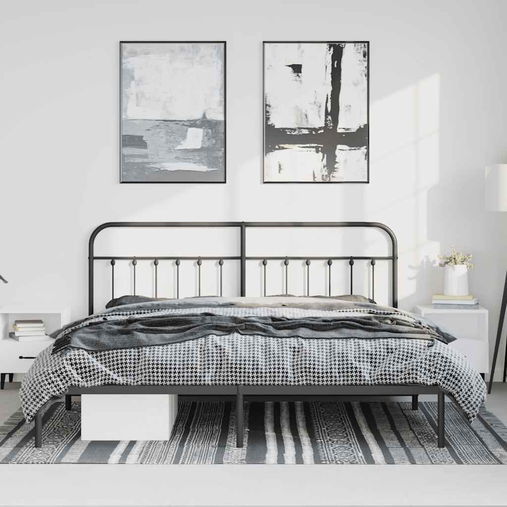 Cadre de lit métal sans matelas avec tête de lit noir 183x213cm - XIOS