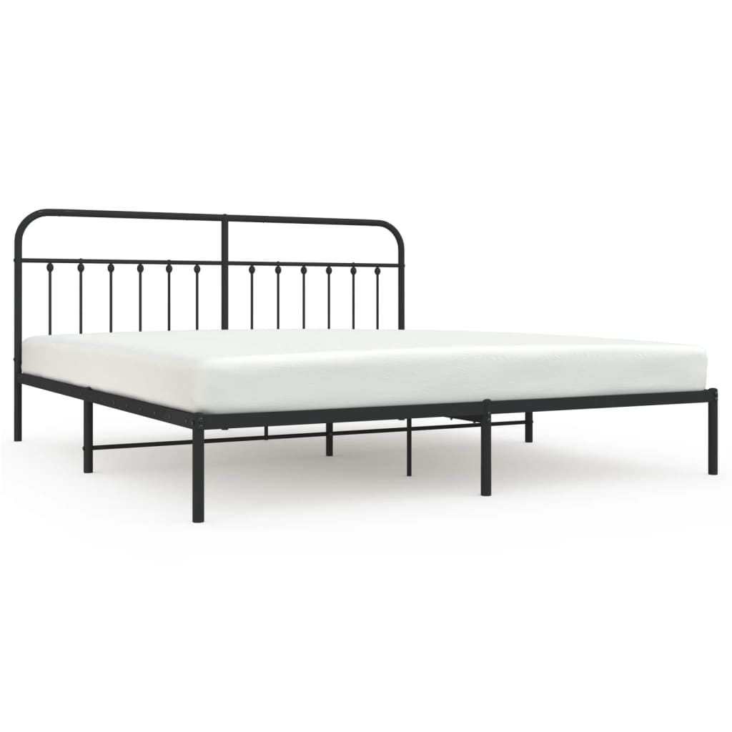 Cadre de lit métal sans matelas avec tête de lit noir 200x200cm - XIOS