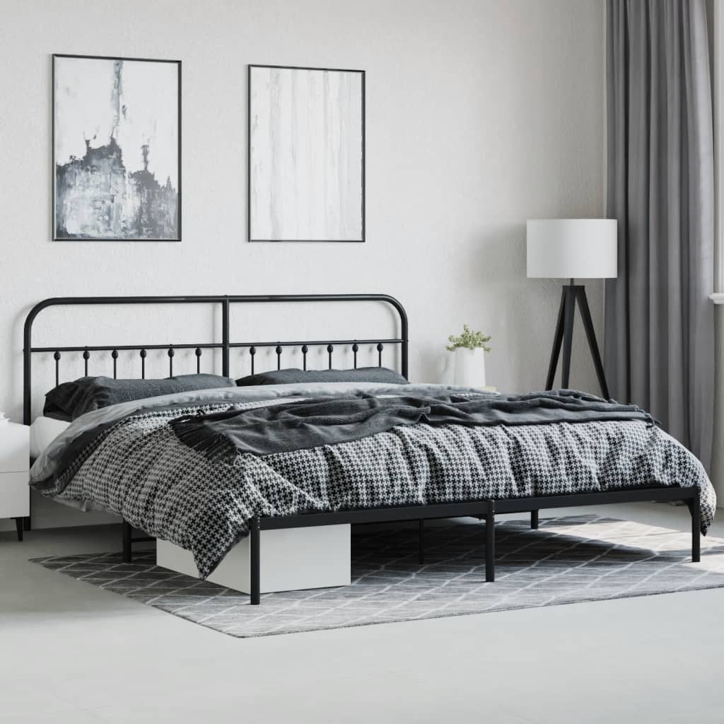 Cadre de lit métal sans matelas avec tête de lit noir 200x200cm - XIOS