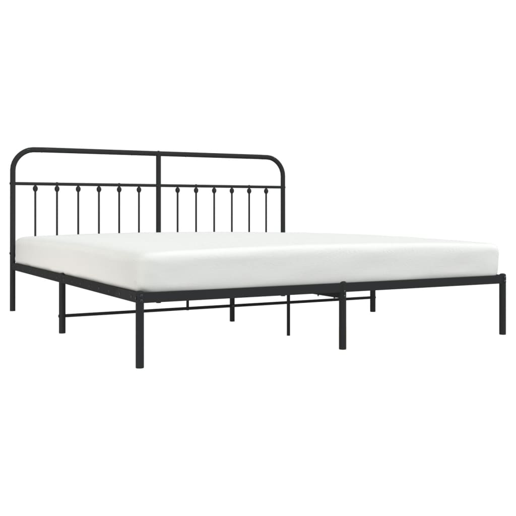 Cadre de lit métal sans matelas avec tête de lit noir 200x200cm - XIOS
