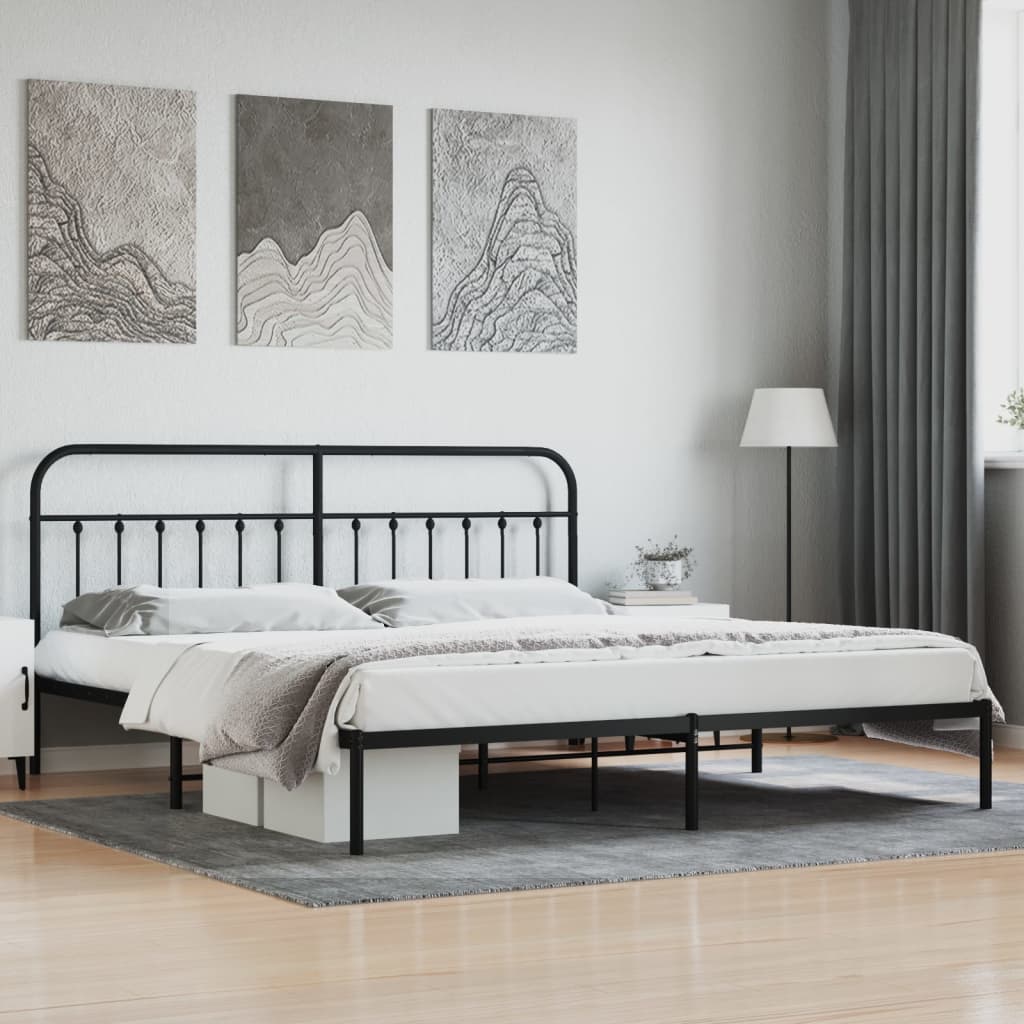 Cadre de lit métal sans matelas avec tête de lit noir 200x200cm - XIOS