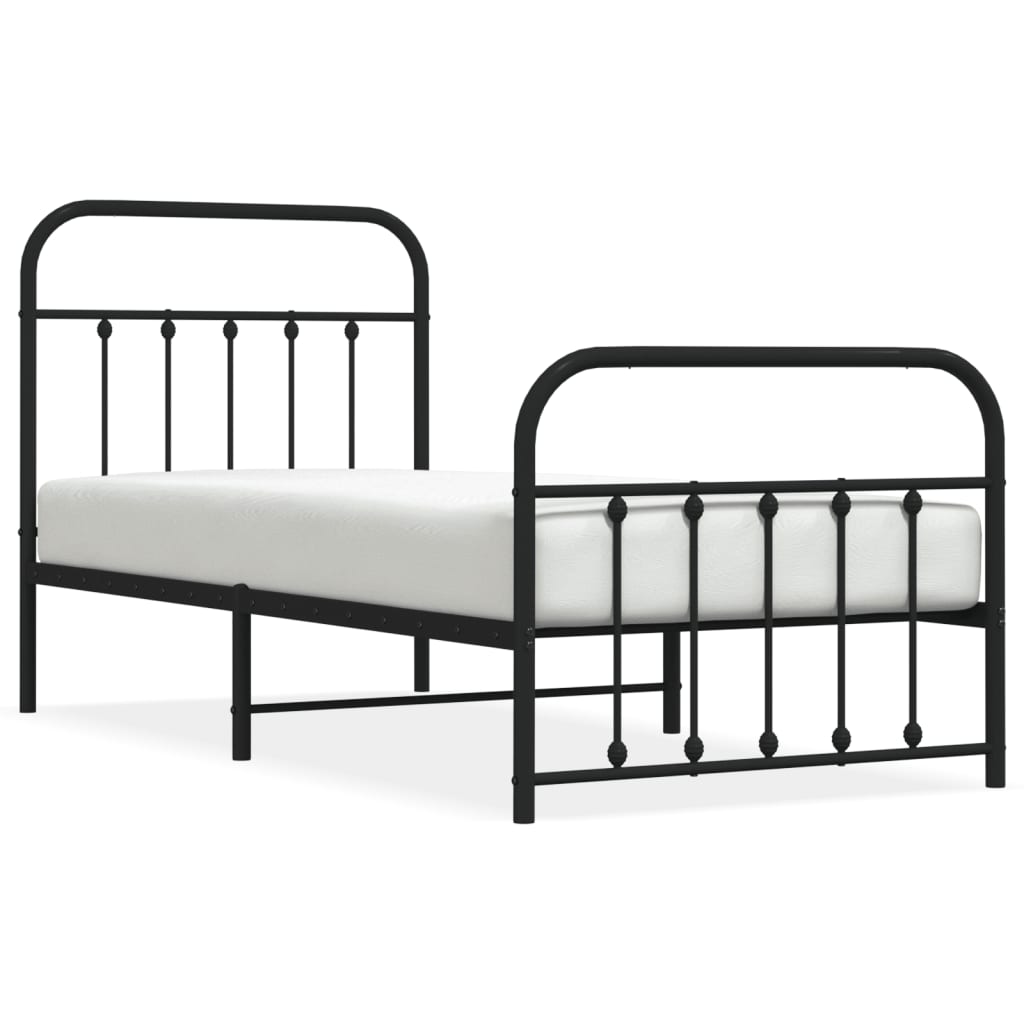 Cadre de lit métal sans matelas avec pied de lit noir 90x190 cm - XIOS
