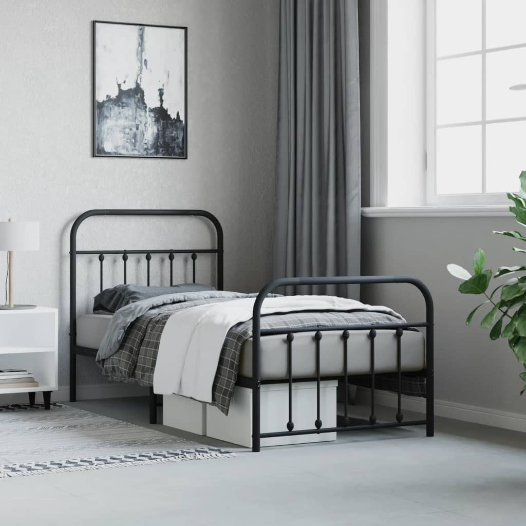 Cadre de lit métal sans matelas avec pied de lit noir 90x190 cm - XIOS