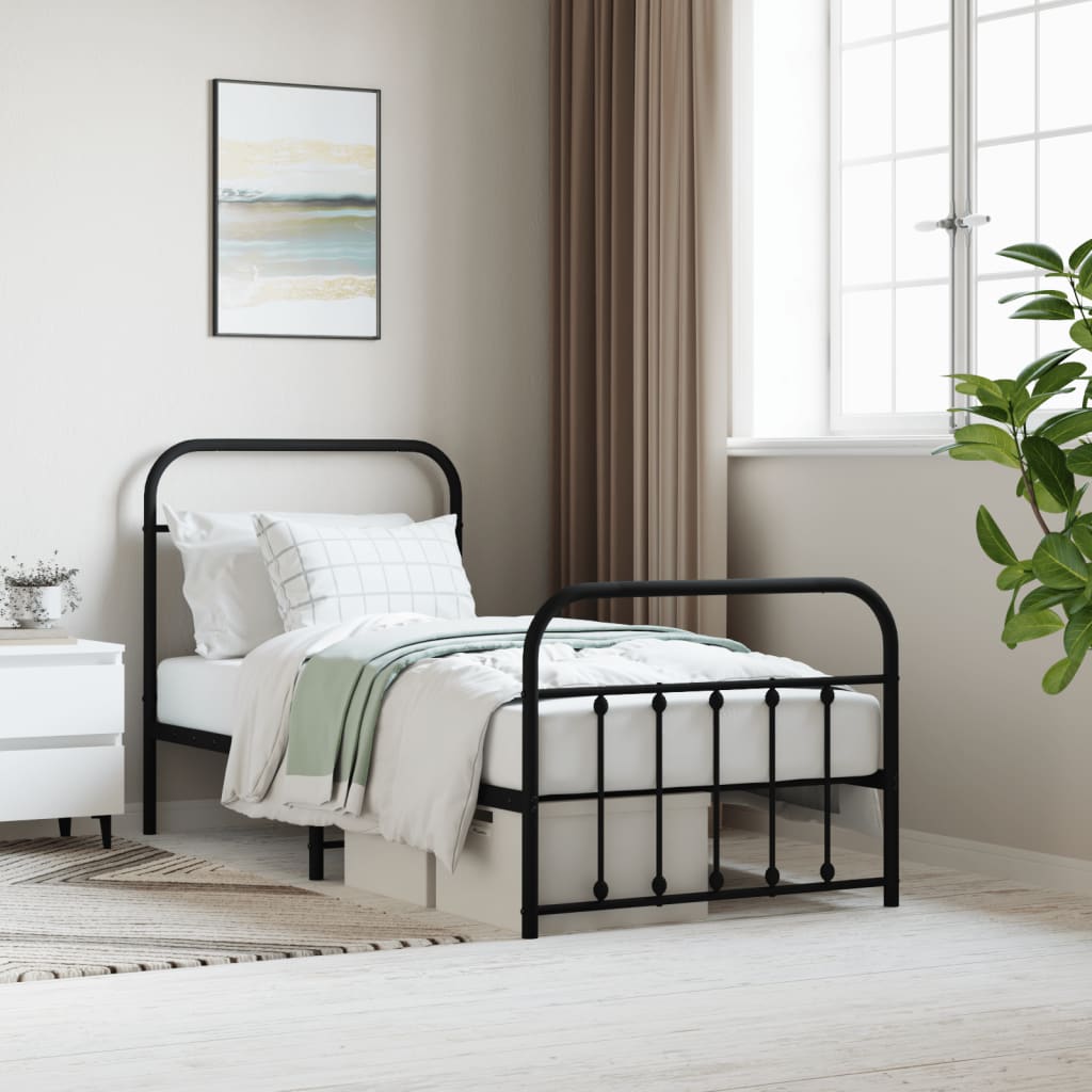 Cadre de lit métal sans matelas avec pied de lit noir 90x190 cm - XIOS