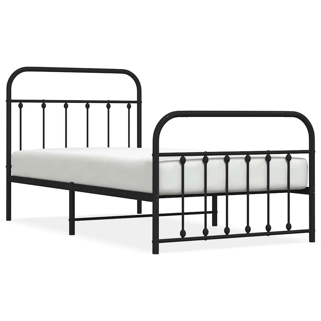Cadre de lit métal sans matelas avec pied de lit noir 100x190cm - XIOS