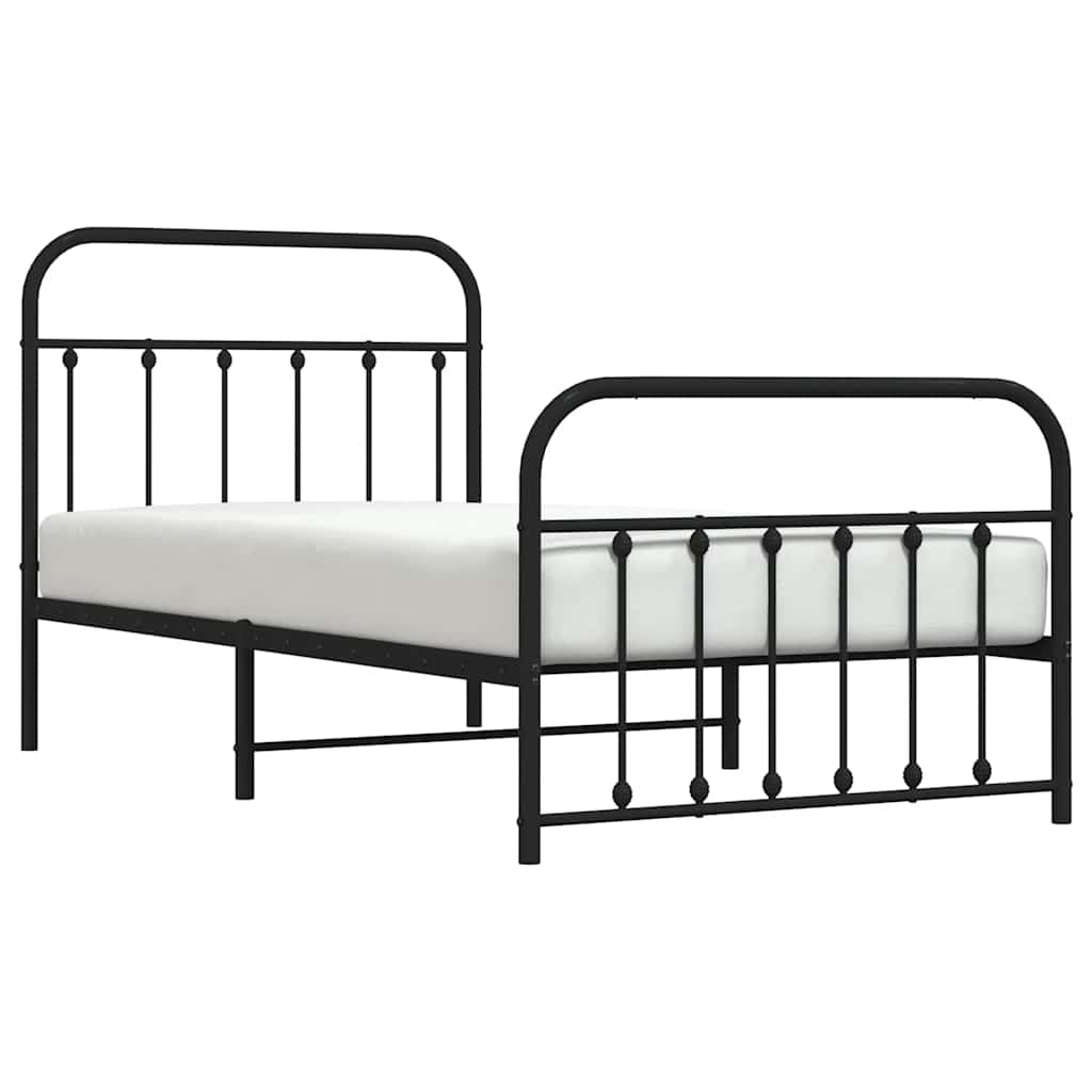 Cadre de lit métal sans matelas avec pied de lit noir 100x190cm - XIOS